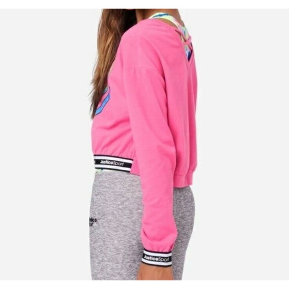 Justice Sweatshirt For Girls Pink Size XL Crop Logo Graphic with Tie Dye Bra - Picture 6 of 13